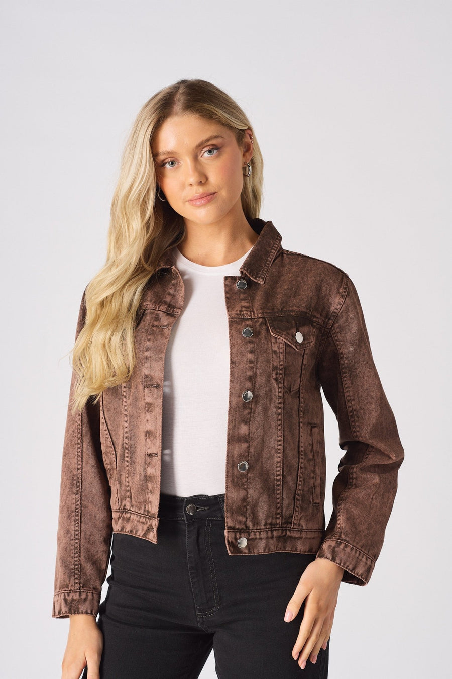 DENIM TRUCKER JACKET - RUST BROWN - JMOJO - Women's Denim Jacket