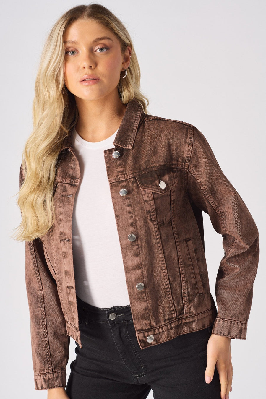 DENIM TRUCKER JACKET - RUST BROWN - JMOJO - Women's Denim Jacket