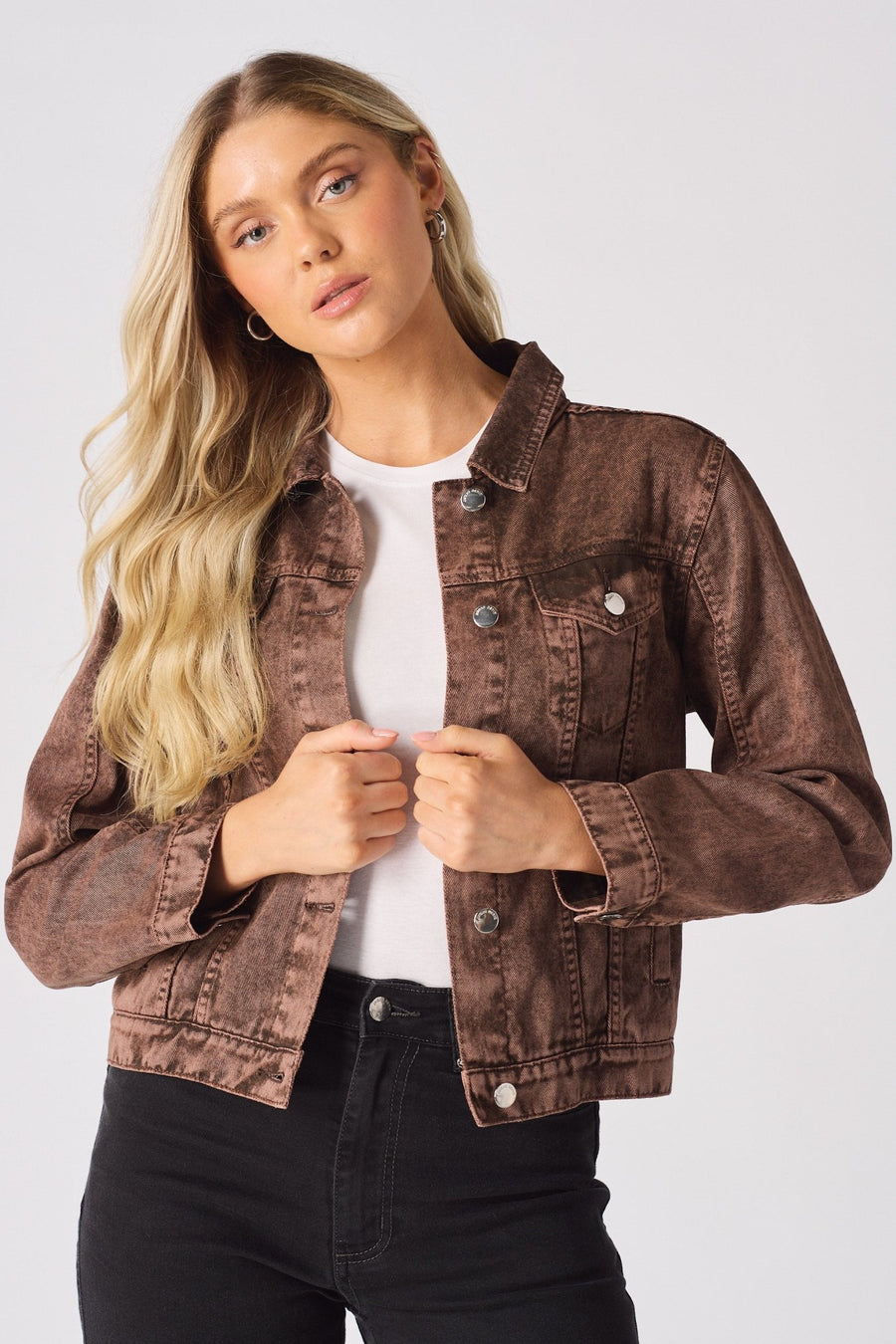 DENIM TRUCKER JACKET - RUST BROWN - JMOJO - Women's Denim Jacket
