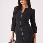 DENIM ZIP UP DRESS - BLACK - JMOJO - Women's Denim Dresses