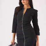 DENIM ZIP UP DRESS - BLACK - JMOJO - Women's Denim Dresses