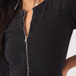 DENIM ZIP UP DRESS - BLACK - JMOJO - Women's Denim Dresses