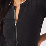 DENIM ZIP UP DRESS - BLACK - JMOJO - Women's Denim Dresses