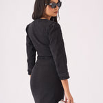 DENIM ZIP UP DRESS - BLACK - JMOJO - Women's Denim Dresses