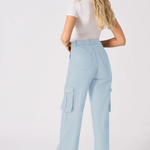 Dexe High Waisted Wide Leg Cargo Jeans - Light Blue - JMOJO - Women's wide leg cargo jeans