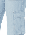 Dexe High Waisted Wide Leg Cargo Jeans - Light Blue - JMOJO - Women's wide leg cargo jeans