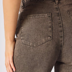 Dovie High Waisted Wide Leg Cargo Jeans - Chocolate Brown - JMOJO - Women's wide leg cargo jeans