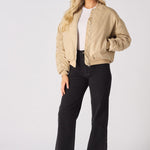 Dune Ruched Sleeve Bomber Jacket – Beige - JMOJO - Women's Bomber Jackets
