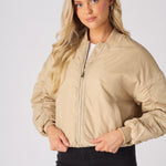 Dune Ruched Sleeve Bomber Jacket – Beige - JMOJO - Women's Bomber Jackets