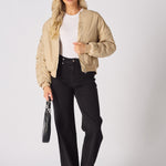 Dune Ruched Sleeve Bomber Jacket – Beige - JMOJO - Women's Bomber Jackets