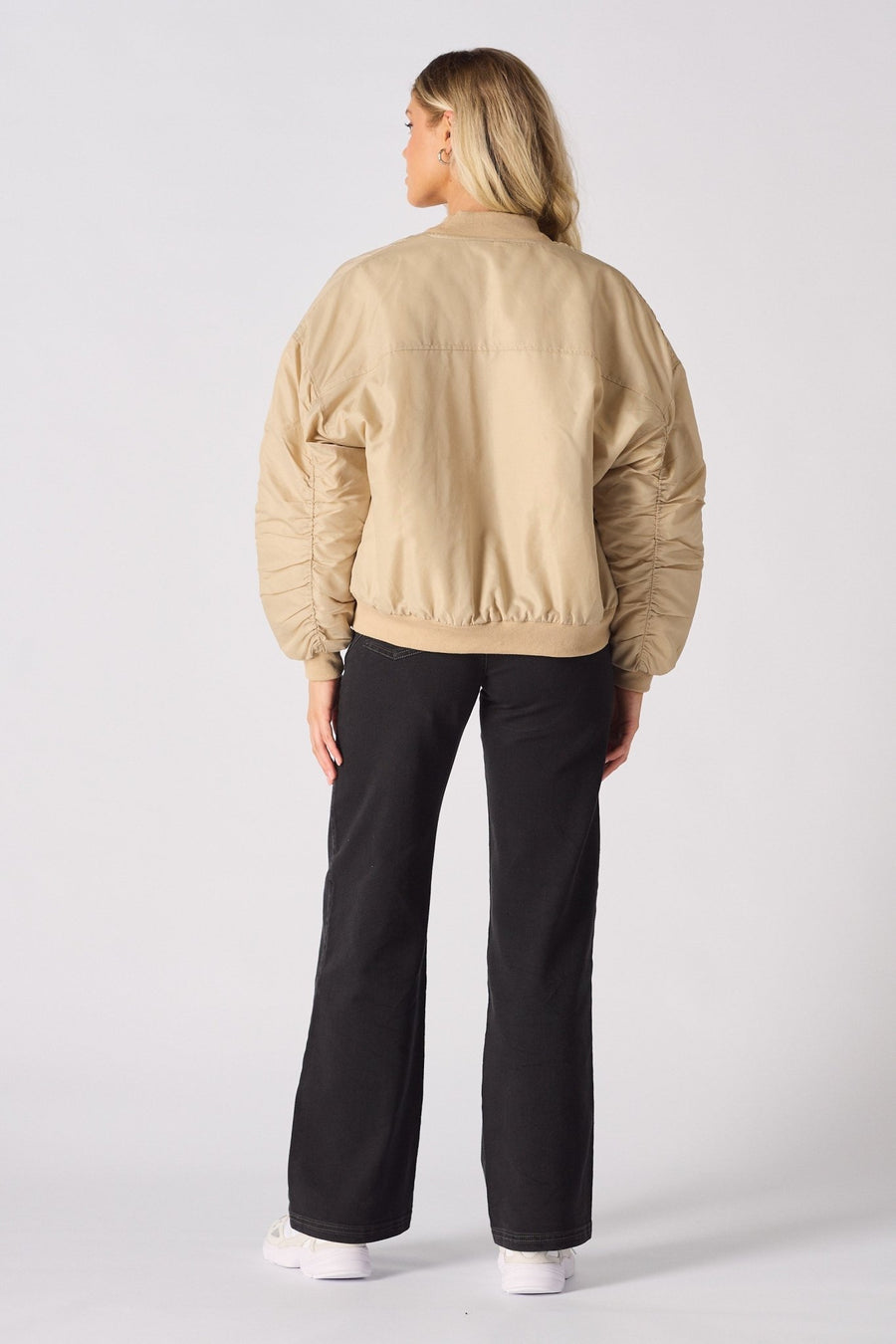 Dune Ruched Sleeve Bomber Jacket – Beige - JMOJO - Women's Bomber Jackets