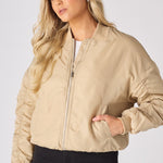 Dune Ruched Sleeve Bomber Jacket – Beige - JMOJO - Women's Bomber Jackets