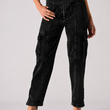 Floressa High Waisted Straight Leg Cargo Jeans  - Black