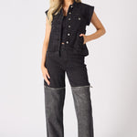 Edge 2 - in - 1 Detachable Sleeve Jacket – Black Wash - JMOJO - Women's Denim Jacket Detachable