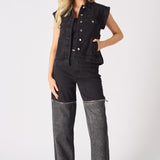 Edge 2 - in - 1 Detachable Sleeve Jacket – Black Wash - JMOJO - Women's Denim Jacket Detachable