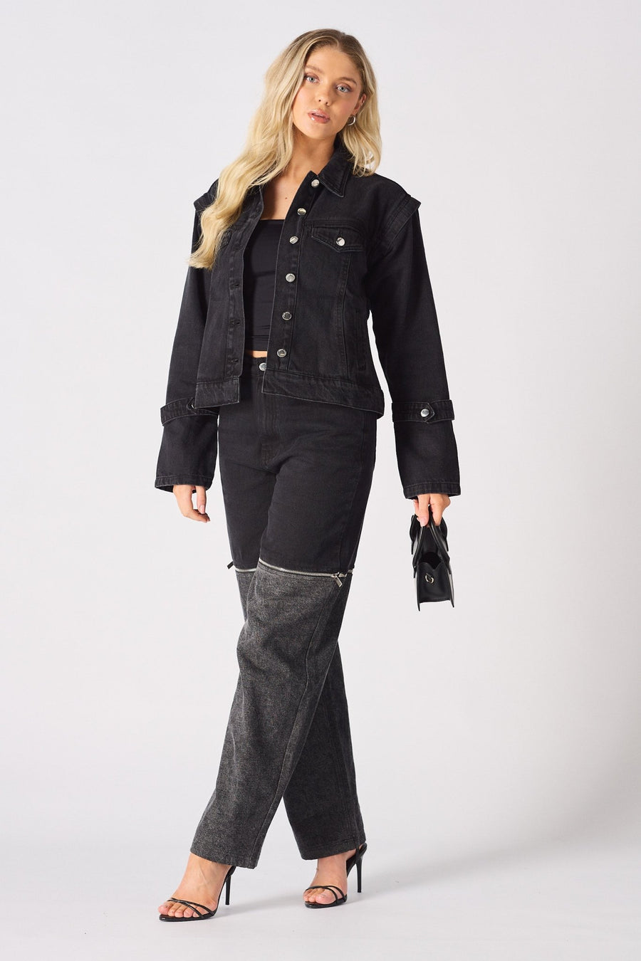 Edge 2 - in - 1 Detachable Sleeve Jacket – Black Wash - JMOJO - Women's Denim Jacket Detachable