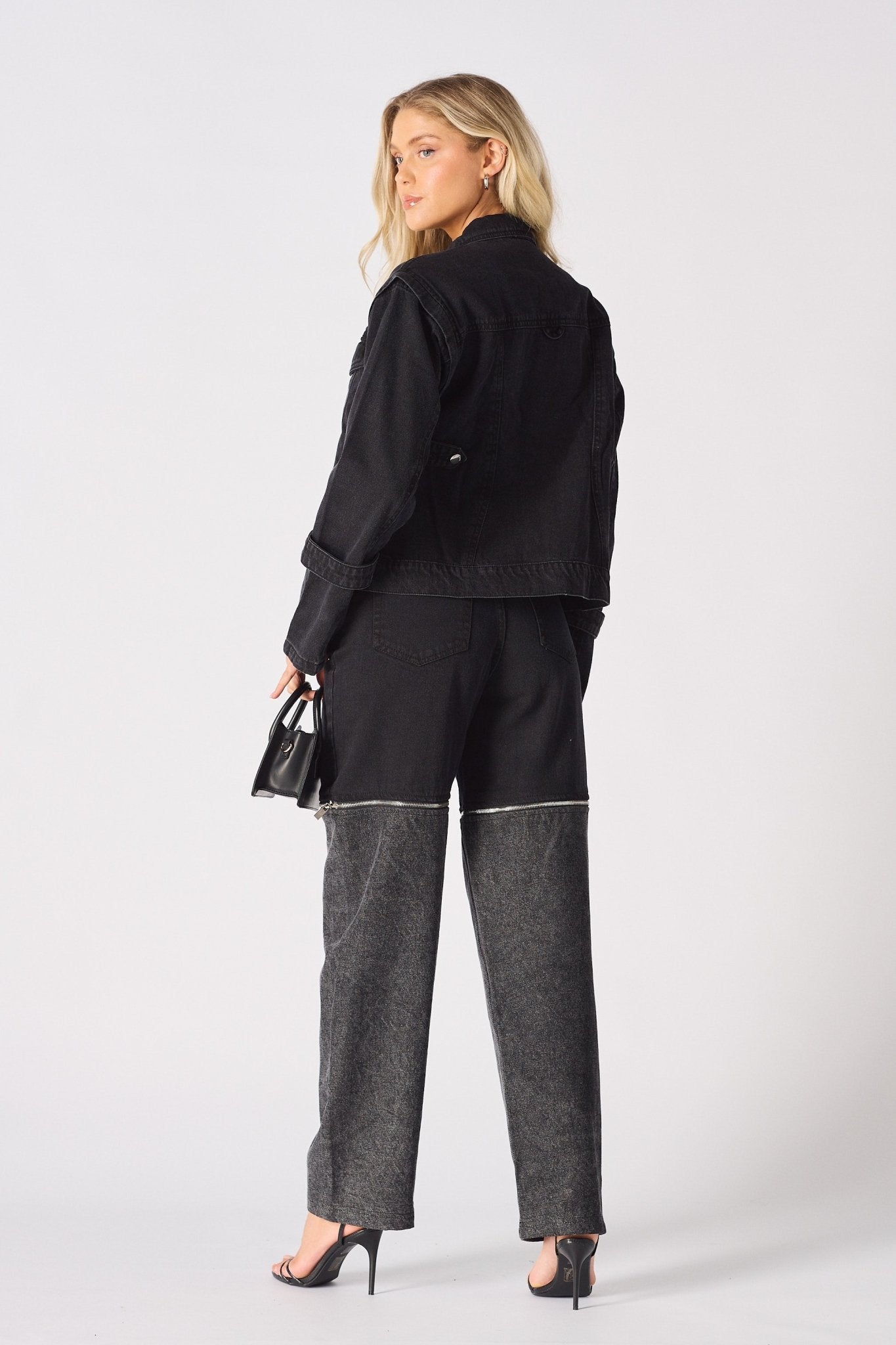 Edge 2 - in - 1 Detachable Sleeve Jacket – Black Wash - JMOJO - Women's Denim Jacket Detachable