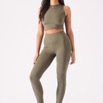 Elara Essential Racer Neck Crop Top – Khaki - JMOJO - Women's Athleisure Crop Top