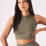 Elara Essential Racer Neck Crop Top – Khaki - JMOJO - Women's Athleisure Crop Top