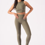 Elara Essential Racer Neck Crop Top – Khaki - JMOJO - Women's Athleisure Crop Top