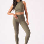 Elara Essential Racer Neck Crop Top – Khaki - JMOJO - Women's Athleisure Crop Top