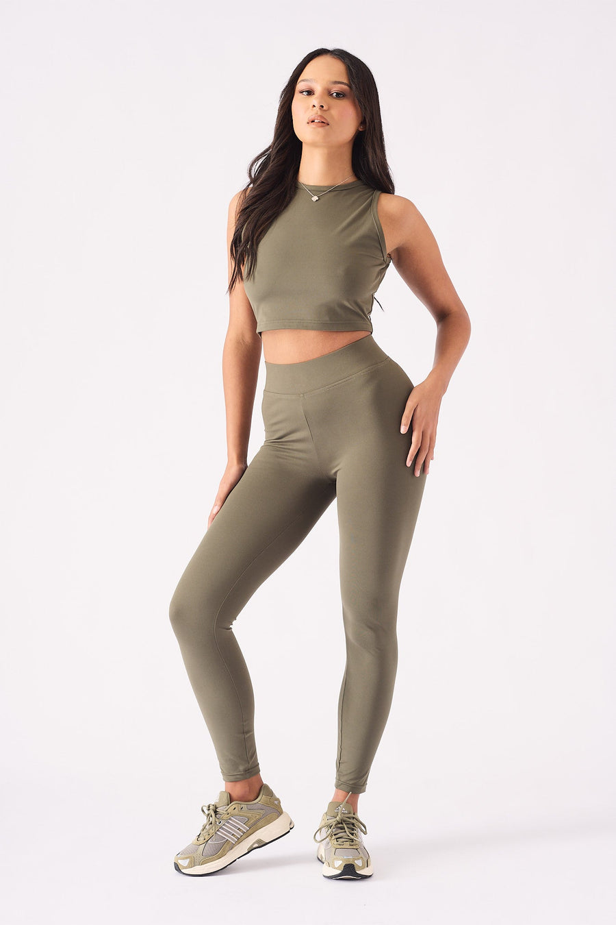 Elara Essential Racer Neck Crop Top – Khaki - JMOJO - Women's Athleisure Crop Top