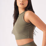 Elara Essential Racer Neck Crop Top – Khaki - JMOJO - Women's Athleisure Crop Top