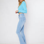 ELARA High Waisted Stretch Flare Jeans - Light Blue Wash - JMOJO - Women's Flare Jeans