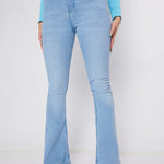 ELARA High Waisted Stretch Flare Jeans - Light Blue Wash - JMOJO - Women's Flare Jeans