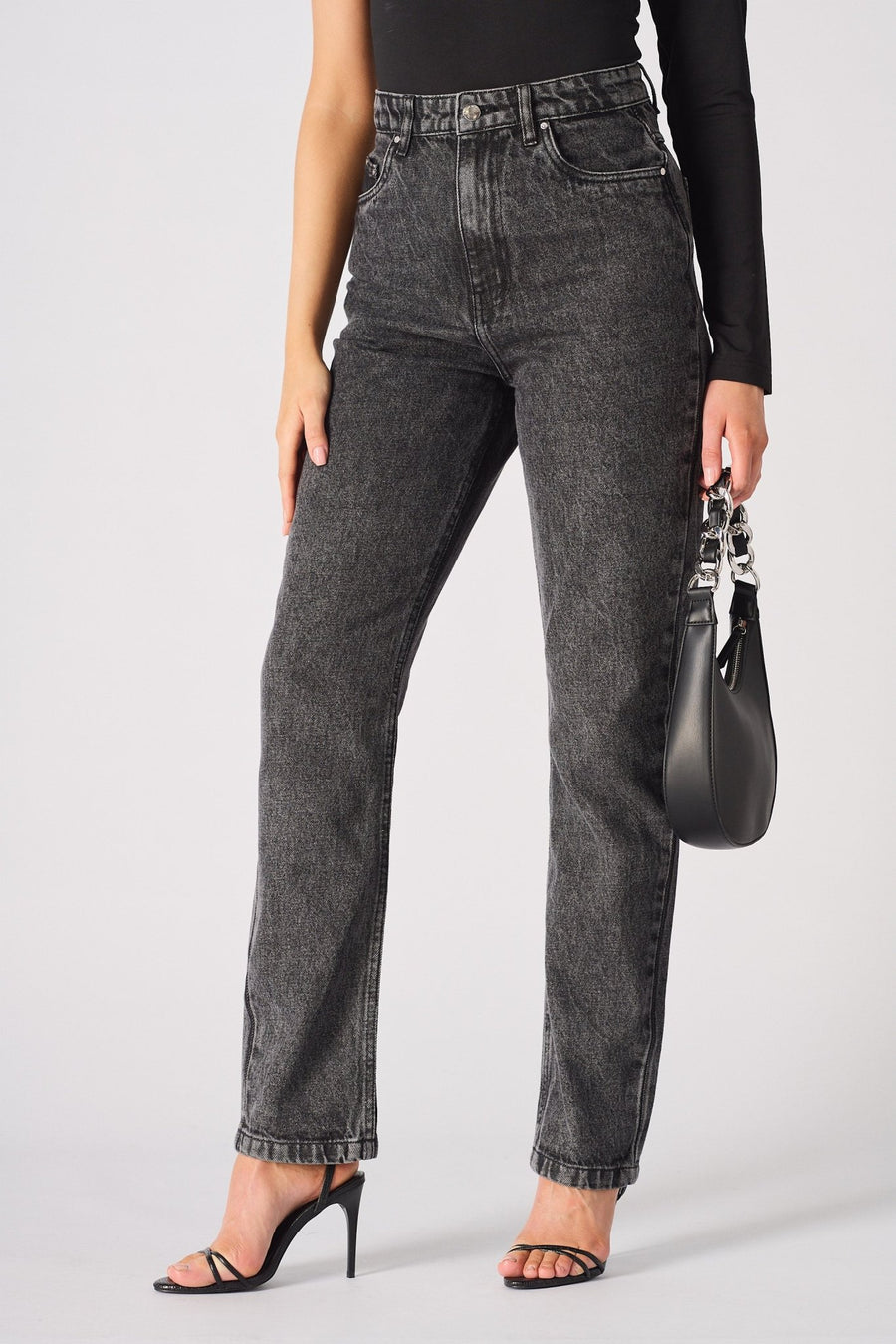 Evora High Waisted Slim Straight Leg Jeans - Black - JMOJO - Women's Straight Leg Jeans
