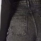 Evora High Waisted Slim Straight Leg Jeans - Black - JMOJO - Women's Straight Leg Jeans
