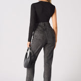 Evora High Waisted Slim Straight Leg Jeans - Black - JMOJO - Women's Straight Leg Jeans