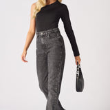 Evora High Waisted Slim Straight Leg Jeans - Black - JMOJO - Women's Straight Leg Jeans