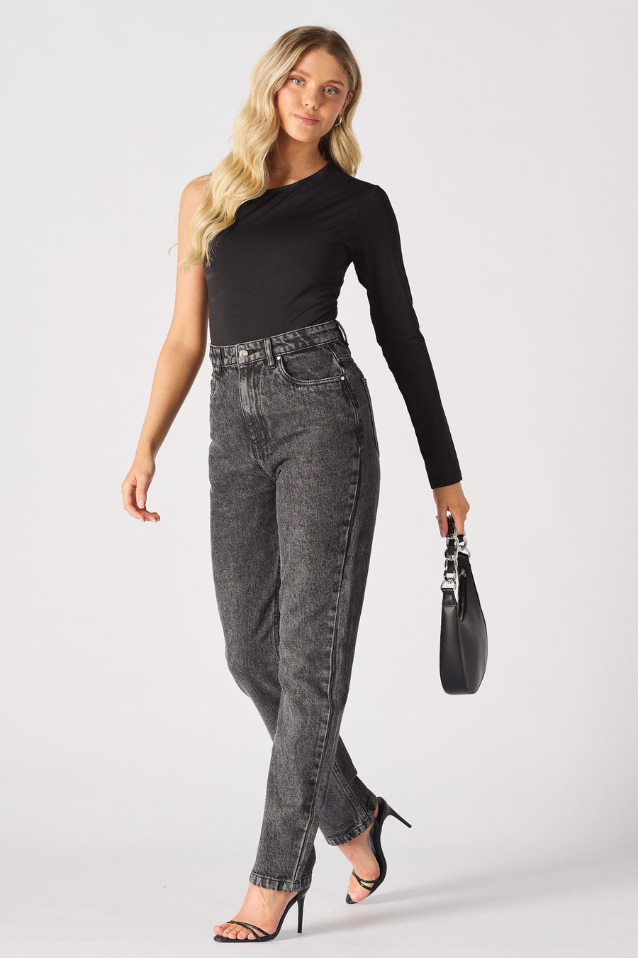 Evora High Waisted Slim Straight Leg Jeans - Black - JMOJO - Women's Straight Leg Jeans