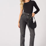 Evora High Waisted Slim Straight Leg Jeans - Black - JMOJO - Women's Straight Leg Jeans