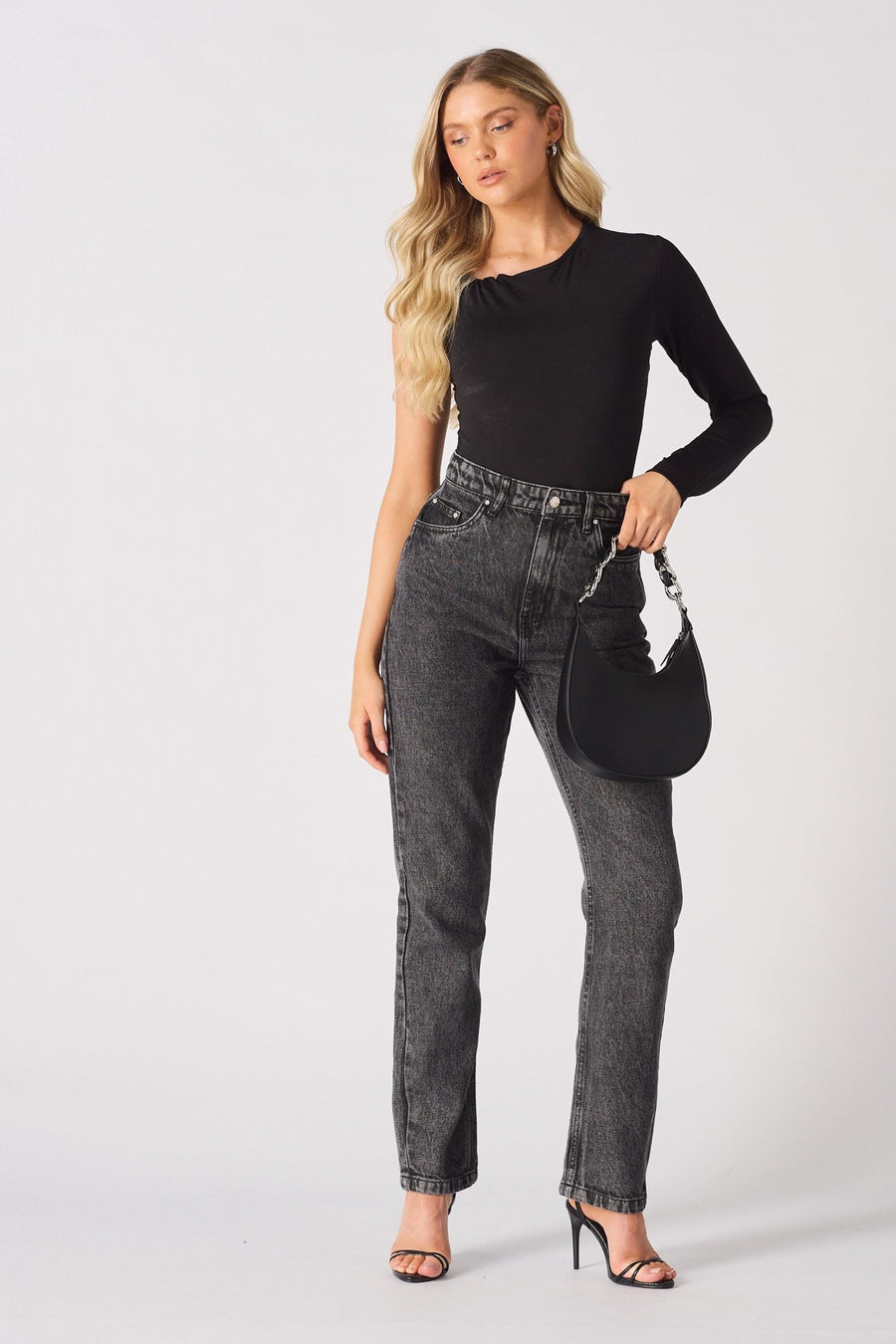 Evora High Waisted Slim Straight Leg Jeans - Black - JMOJO - Women's Straight Leg Jeans