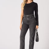 Evora High Waisted Slim Straight Leg Jeans - Black - JMOJO - Women's Straight Leg Jeans