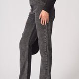 Evora High Waisted Slim Straight Leg Jeans - Black - JMOJO - Women's Straight Leg Jeans