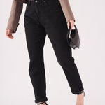 Evora High Waisted Turn Up Straight Leg Jeans - Black - JMOJO - Women's Straight Leg Jeans