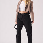 Evora High Waisted Turn Up Straight Leg Jeans - Black - JMOJO - Women's Straight Leg Jeans