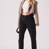Evora High Waisted Turn Up Straight Leg Jeans - Black - JMOJO - Women's Straight Leg Jeans