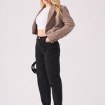 Evora High Waisted Turn Up Straight Leg Jeans - Black - JMOJO - Women's Straight Leg Jeans