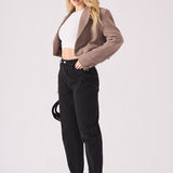 Evora High Waisted Turn Up Straight Leg Jeans - Black - JMOJO - Women's Straight Leg Jeans