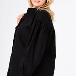 Fiora Plus Size Balloon Sleeve Denim Shirt – Black - JMOJO - Women's Oversize Denim Shirts