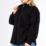 Fiora Plus Size Balloon Sleeve Denim Shirt – Black - JMOJO - Women's Oversize Denim Shirts