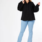 Fiora Plus Size Balloon Sleeve Denim Shirt – Black - JMOJO - Women's Oversize Denim Shirts