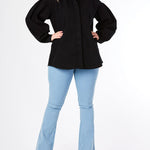 Fiora Plus Size Balloon Sleeve Denim Shirt – Black - JMOJO - Women's Oversize Denim Shirts