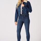 Frost Sherpa Collar Denim Jacket – Mid Blue - JMOJO - Women's Denim Jackets Sherpa
