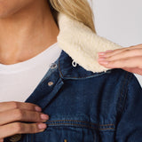Frost Sherpa Collar Denim Jacket – Mid Blue - JMOJO - Women's Denim Jackets Sherpa