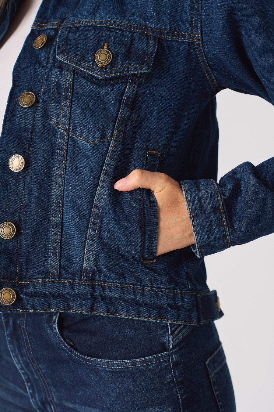 Frost Sherpa Collar Denim Jacket – Mid Blue - JMOJO - Women's Denim Jackets Sherpa